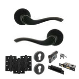 Quality image of Old English Warwick Door Handle Pack (Euro Lock Set - 3" CE Sashlock, 4" Fire Rated Hinges x3) - Matt Black | Sku. adpoe178mb23 | available from Trade Door Handles.