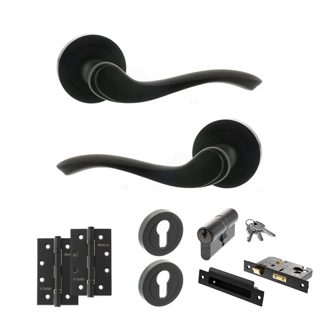 Quality image of Old English Warwick Door Handle Pack (Euro Lock Set - 3" CE Sashlock, 4" Slim Knuckle Hinges x2) - Urban Dark Bronze | Sku. adpoe178mb25 | available from Trade Door Handles.