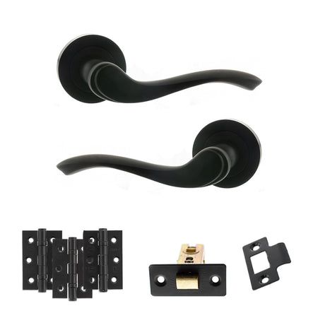 Quality image of Old English Warwick Door Handle Pack (Latch Set - 3" CE Latch, 3" Fire Rated Hinges x3) - Matt Black | Sku. adpoe178mb2 | available from Trade Door Handles.