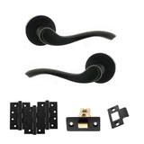 Quality image of Old English Warwick Door Handle Pack (Latch Set - 2.5" CE Latch, 4" Fire Rated Hinges x3) - Matt Black | Sku. adpoe178mb3 | available from Trade Door Handles.