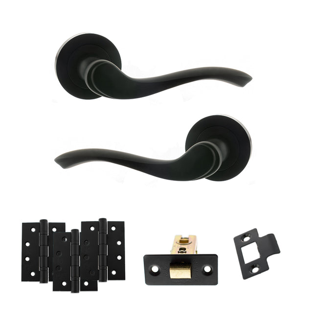 Quality image of Old English Warwick Door Handle Pack (Latch Set - 2.5" CE Latch, 4" Fire Rated Hinges x3) - Matt Black | Sku. adpoe178mb3 | available from Trade Door Handles.