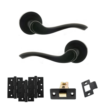 Quality image of Old English Warwick Door Handle Pack (Latch Set - 3" CE Latch, 4" Fire Rated Hinges x3) - Matt Black | Sku. adpoe178mb4 | available from Trade Door Handles.