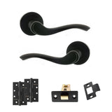 Quality image of Old English Warwick Door Handle Pack (Latch Set - 2.5" CE Latch, 4" Slim Knuckle Hinges x2) - Matt Black | Sku. adpoe178mb5 | available from Trade Door Handles.