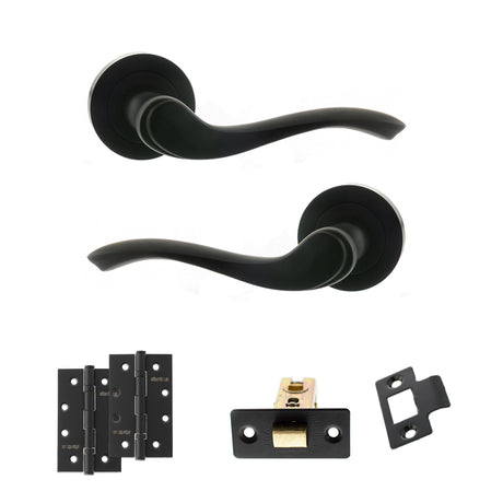 Quality image of Old English Warwick Door Handle Pack (Latch Set - 2.5" CE Latch, 4" Slim Knuckle Hinges x2) - Matt Black | Sku. adpoe178mb5 | available from Trade Door Handles.
