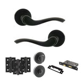 Quality image of Old English Warwick Door Handle Pack (Bathroom Set - 2.5" CE Bathroom Lock, 3" Fire Rated Hinges x3) - Matt Black | Sku. adpoe178mb8 | available from Trade Door Handles.