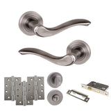 Quality image of Old English Warwick Door Handle Pack (Bathroom Set - 2.5" CE Bathroom Lock, 4" Fire Rated Hinges x3) - Matt Gun Metal | Sku. adpoe178mbn10 | available from Trade Door Handles.