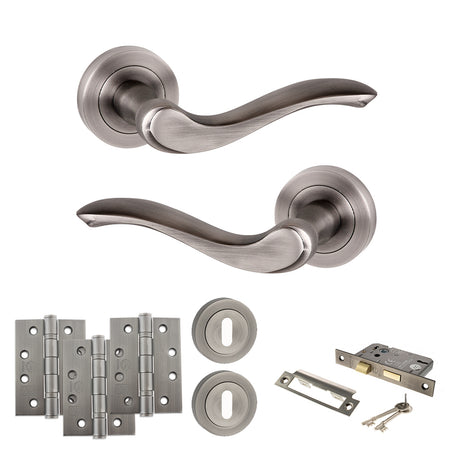 Quality image of Old English Warwick Door Handle Pack (3 Lever Lock Set - 2.5" CE Sashlock, 4" Fire Rated Hinges x3) - Matt Gun Metal | Sku. adpoe178mbn16 | available from Trade Door Handles.