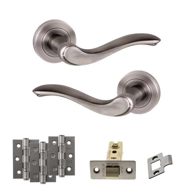 Quality image of Old English Warwick Door Handle Pack (Latch Set - 2.5" CE Latch, 3" Fire Rated Hinges x3) - Matt Gun Metal | Sku. adpoe178mbn1 | available from Trade Door Handles.