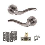 Quality image of Old English Warwick Door Handle Pack (Latch Set - 3" CE Latch, 3" Fire Rated Hinges x3) - Matt Gun Metal | Sku. adpoe178mbn2 | available from Trade Door Handles.