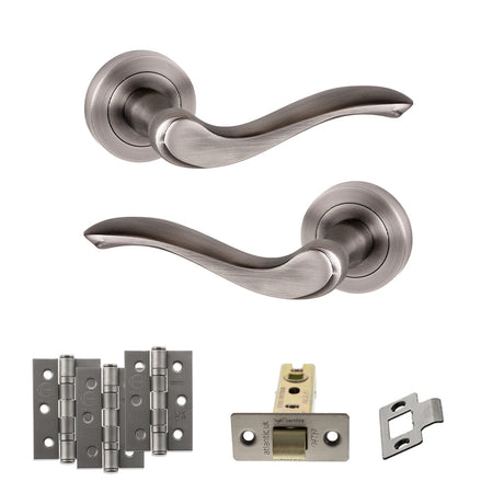 Quality image of Old English Warwick Door Handle Pack (Latch Set - 3" CE Latch, 3" Fire Rated Hinges x3) - Matt Gun Metal | Sku. adpoe178mbn2 | available from Trade Door Handles.