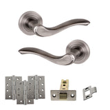 Quality image of Old English Warwick Door Handle Pack (Latch Set - 3" CE Latch, 4" Fire Rated Hinges x3) - Matt Gun Metal | Sku. adpoe178mbn4 | available from Trade Door Handles.