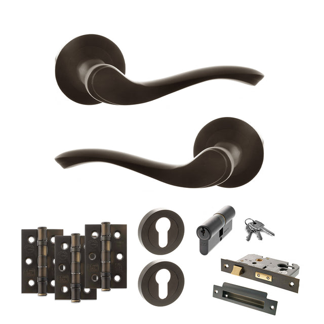 Quality image of Old English Warwick Door Handle Pack (Euro Lock Set - 2.5" CE Sashlock, 3" Fire Rated Hinges x3) - Urban Dark Bronze | Sku. adpoe178udb20 | available from Trade Door Handles.