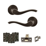 Quality image of Old English Warwick Door Handle Pack (Latch Set - 3" CE Latch, 4" Fire Rated Hinges x3) - Urban Dark Bronze | Sku. adpoe178udb4 | available from Trade Door Handles.
