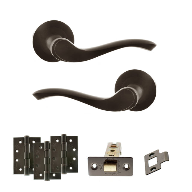 Quality image of Old English Warwick Door Handle Pack (Latch Set - 3" CE Latch, 4" Fire Rated Hinges x3) - Urban Dark Bronze | Sku. adpoe178udb4 | available from Trade Door Handles.