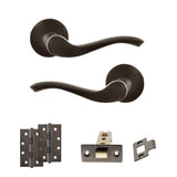 Quality image of Old English Warwick Door Handle Pack (Latch Set - 3" CE Latch, 4" Slim Knuckle Hinges x2) - Urban Dark Bronze | Sku. adpoe178udb6 | available from Trade Door Handles.
