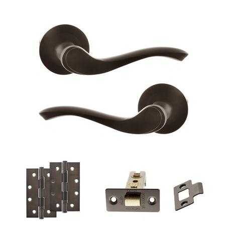 Quality image of Old English Warwick Door Handle Pack (Latch Set - 3" CE Latch, 4" Slim Knuckle Hinges x2) - Urban Dark Bronze | Sku. adpoe178udb6 | available from Trade Door Handles.