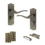 Quality image of Old English Warwick Door Handle Pack (Bathroom Set - 3" CE Bathroom Lock, 4" Slim Knuckle Hinges x2) - Matt Antique Brass | Sku. adpoe178wcmab13 | available from Trade Door Handles.