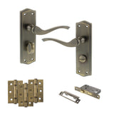 Quality image of Old English Warwick Door Handle Pack (Bathroom Set - 3" CE Bathroom Lock, 3" Fire Rated Hinges x3) - Matt Antique Brass | Sku. adpoe178wcmab9 | available from Trade Door Handles.
