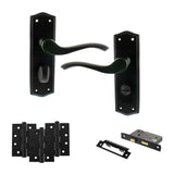 Quality image of Old English Warwick Door Handle Pack (Bathroom Set - 2.5" CE Bathroom Lock, 4" Fire Rated Hinges x3) - Matt Black | Sku. adpoe178wcmb10 | available from Trade Door Handles.