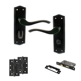 Quality image of Old English Warwick Door Handle Pack (Bathroom Set - 3" CE Bathroom Lock, 4" Slim Knuckle Hinges x2) - Matt Black | Sku. adpoe178wcmb13 | available from Trade Door Handles.