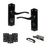 Quality image of Old English Warwick Door Handle Pack (Bathroom Set - 3" CE Bathroom Lock, 3" Fire Rated Hinges x3) - Matt Black | Sku. adpoe178wcmb9 | available from Trade Door Handles.