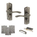 Quality image of Old English Warwick Door Handle Pack (Bathroom Set - 3" CE Bathroom Lock, 4" Fire Rated Hinges x3) - Matt Gun Metal | Sku. adpoe178wcmbn11 | available from Trade Door Handles.