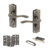Quality image of Old English Warwick Door Handle Pack (Bathroom Set - 3" CE Bathroom Lock, 3" Fire Rated Hinges x3) - Matt Gun Metal | Sku. adpoe178wcmbn9 | available from Trade Door Handles.