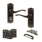 Quality image of Old English Warwick Door Handle Pack (Bathroom Set - 3" CE Bathroom Lock, 3" Fire Rated Hinges x3) - Urban Dark Bronze | Sku. adpoe178wcudb9 | available from Trade Door Handles.