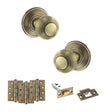 Quality image of Old English Ripon Door Knob Pack (Latch Set - 4" HD Latch, 4" Fire Rated Hinges x3) - Antique Brass | Sku. adpoe50rmkab57 | available from Trade Door Handles.