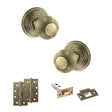 Quality image of Old English Ripon Door Knob Pack (Latch Set - 3" HD Latch, 4" Slim Knuckle Hinges x2) - Antique Brass | Sku. adpoe50rmkab58 | available from Trade Door Handles.