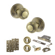 Quality image of Old English Ripon Door Knob Pack (Lock Set - 3" Latch & Deadlock, 4" Slim Knuckle Hinges x2) - Antique Brass | Sku. adpoe50rmkab68 | available from Trade Door Handles.