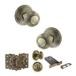 Quality image of Old English Ripon Door Knob Pack (Lock Set - Horizontal Bathlock, 3" Fire Rated Hinges x3) - Antique Brass | Sku. adpoe50rmkab70 | available from Trade Door Handles.