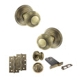 Quality image of Old English Ripon Door Knob Pack (Lock Set - Horizontal Bathlock, 4" Slim Knuckle Hinges x2) - Antique Brass | Sku. adpoe50rmkab74 | available from Trade Door Handles.