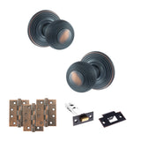Quality image of Old English Ripon Door Knob Pack (Latch Set - 4" HD Latch, 4" Fire Rated Hinges x3) - Antique Copper | Sku. adpoe50rmkac57 | available from Trade Door Handles.