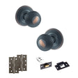 Quality image of Old English Ripon Door Knob Pack (Latch Set - 3" HD Latch, 4" Slim Knuckle Hinges x2) - Antique Copper | Sku. adpoe50rmkac58 | available from Trade Door Handles.