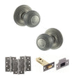 Quality image of Old English Ripon Door Knob Pack (Latch Set - 4" HD Latch, 4" Fire Rated Hinges x3) - Distressed Silver | Sku. adpoe50rmkds57 | available from Trade Door Handles.