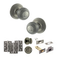 Quality image of Old English Ripon Door Knob Pack (Bathroom Set - 4" Deadbolt, 4" Fire Rated Hinges x3) - Distressed Silver | Sku. adpoe50rmkds63 | available from Trade Door Handles.
