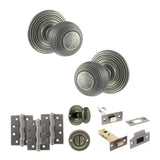 Quality image of Old English Ripon Door Knob Pack (Bathroom Set - 4" Deadbolt, 4" Fire Rated Hinges x3) - Distressed Silver | Sku. adpoe50rmkds63 | available from Trade Door Handles.