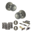 Quality image of Old English Ripon Door Knob Pack (Lock Set - 3" Latch & Deadlock, 4" Fire Rated Hinges x3) - Distressed Silver | Sku. adpoe50rmkds67 | available from Trade Door Handles.