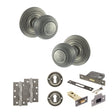 Quality image of Old English Ripon Door Knob Pack (Lock Set - 3" Latch & Deadlock, 4" Slim Knuckle Hinges x2) - Distressed Silver | Sku. adpoe50rmkds68 | available from Trade Door Handles.