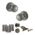 Quality image of Old English Ripon Door Knob Pack (Lock Set - Horizontal Bathlock, 3" Fire Rated Hinges x3) - Distressed Silver | Sku. adpoe50rmkds70 | available from Trade Door Handles.