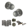 Quality image of Old English Ripon Door Knob Pack (Lock Set - Horizontal Bathlock, 4" Fire Rated Hinges x3) - Distressed Silver | Sku. adpoe50rmkds72 | available from Trade Door Handles.