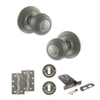 Quality image of Old English Ripon Door Knob Pack (Lock Set - Horizontal Sashlock, 4" Slim Knuckle Hinges x2) - Distressed Silver | Sku. adpoe50rmkds73 | available from Trade Door Handles.