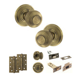 Quality image of Old English Ripon Door Knob Pack (Bathroom Set - 3" Deadbolt, 4" Slim Knuckle Hinges x2) - Matt Antique Brass | Sku. adpoe50rmkmab64 | available from Trade Door Handles.