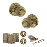 Quality image of Old English Ripon Door Knob Pack (Lock Set - Horizontal Sashlock, 4" Fire Rated Hinges x3) - Matt Antique Brass | Sku. adpoe50rmkmab71 | available from Trade Door Handles.