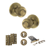Quality image of Old English Ripon Door Knob Pack (Lock Set - Horizontal Sashlock, 4" Slim Knuckle Hinges x2) - Matt Antique Brass | Sku. adpoe50rmkmab73 | available from Trade Door Handles.