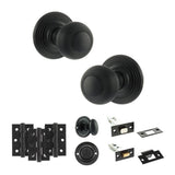 Quality image of Old English Ripon Door Knob Pack (Bathroom Set - 4" Deadbolt, 3" Fire Rated Hinges x3) - Matt Black | Sku. adpoe50rmkmb61 | available from Trade Door Handles.