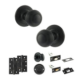 Quality image of Old English Ripon Door Knob Pack (Bathroom Set - 4" Deadbolt, 4" Slim Knuckle Hinges x2) - Matt Black | Sku. adpoe50rmkmb65 | available from Trade Door Handles.