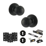 Quality image of Old English Ripon Door Knob Pack (Lock Set - 3" Latch & Deadlock, 3" Fire Rated Hinges x3) - Matt Black | Sku. adpoe50rmkmb66 | available from Trade Door Handles.