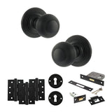 Quality image of Old English Ripon Door Knob Pack (Lock Set - 3" Latch & Deadlock, 4" Fire Rated Hinges x3) - Matt Black | Sku. adpoe50rmkmb67 | available from Trade Door Handles.